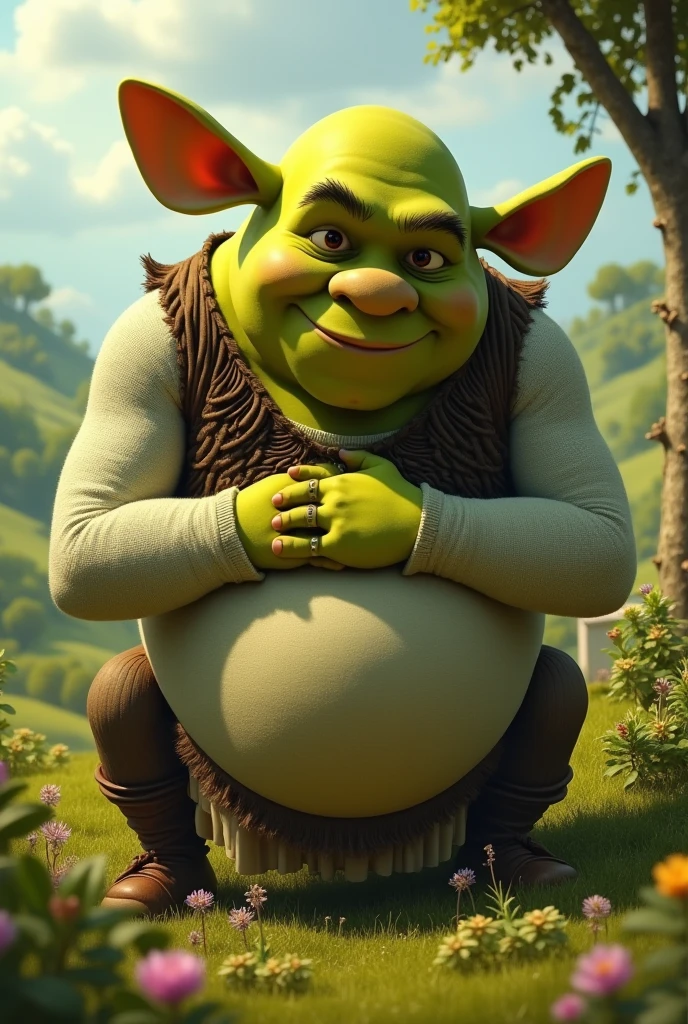 Make me a pregnant big-eared man with sherk hugging him