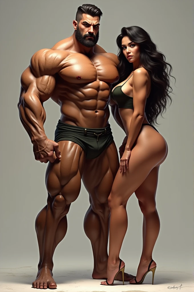 Make a picture of a strong guy named Leo, and a woman with a big ass next to him