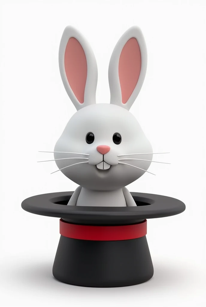 white rabbit coming out of a black magician's hat with a red band developer, facing us, 3d rendering, pixar style, (detailed digital art), stylized 3d rendering, c4d, (full height), high quality, composition, masterpiece, art station, background plain solid white