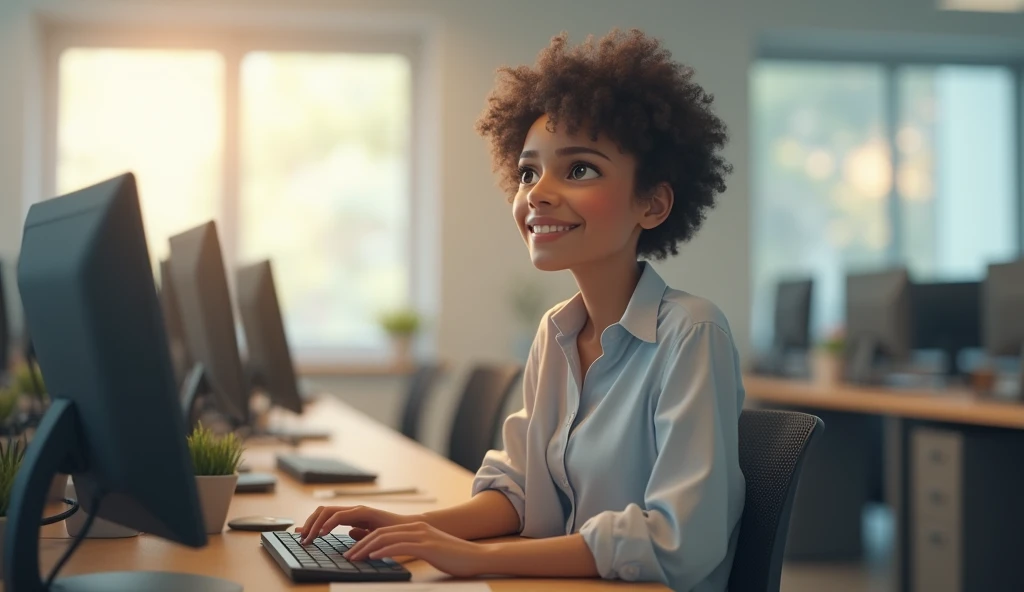A relieved person, During work.
