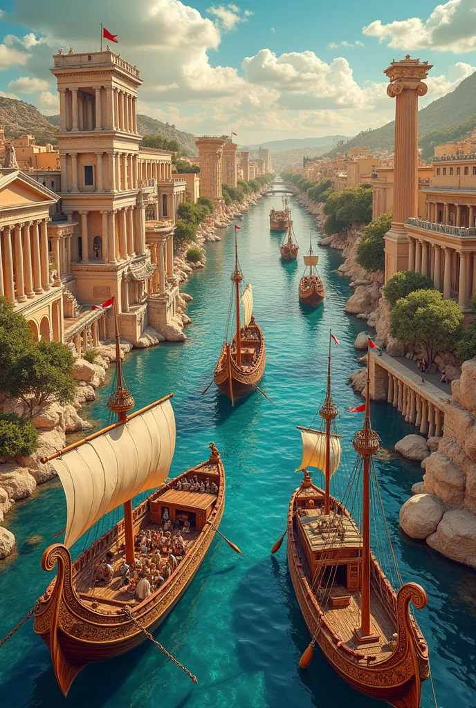 Collage of tourist maritime transport in ancient Rome and Greece