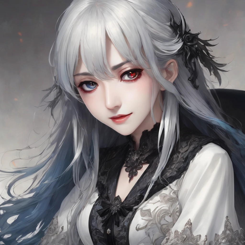 One girl, Long Hair、White Hair、Silver Hair.jagged teeth.
Pointy Ears, masterpiece, とてもLong Hair, Gray Hair, Lady wearing a white dress、テレサ姫は吸血鬼でjagged teethを持つ舌の長い巨胸な令嬢です。White wax skin、Dark Background、Suspicious background、Pale background、Bed in a dark room、Red colored eyes, Blue Mouth、masterpiece, Gaze, Bangs between the eyes, Female monster、Beautiful Vampire、White wax skin、Show your fangs、Attacking a person、Snake-like eyes、Royal Vampire、Gothic、masterpiece, High resolution, accurate, smile, Open your mouth a little,