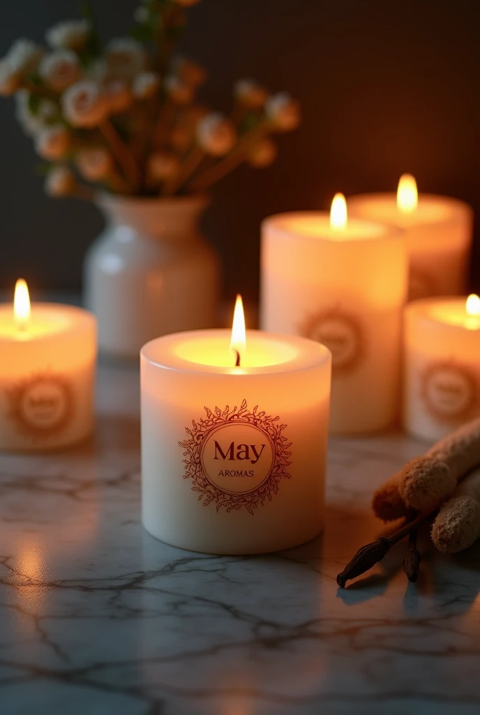 Image of candles with the May Aromas logo