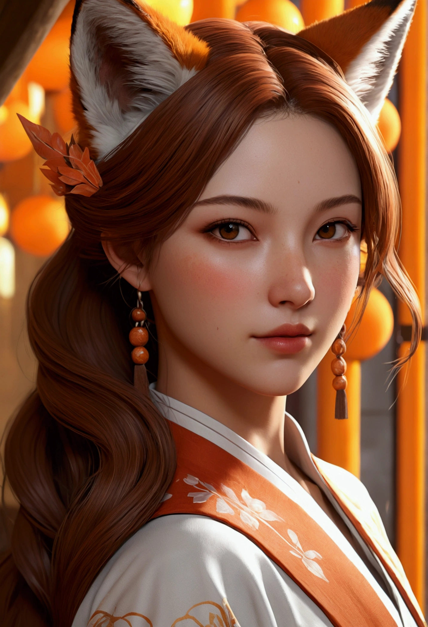 picture perfect, realistic, vibrant, fox girl with brown hair, beautiful female kitsune, digital illustration, beautiful illustration, beautiful digital artwork, exquisite digital illustration, realistic digital art, realistic style digital art, ultra high quality female character design, complex ultra high quality accurate faces of female characters, high quality design and accurate physics, ultra high quality fantasy style, masterpieces, super high quality characters, resolution - 8K, realistic art, ultra-high facial detail, quality design and physics accuracy, by color, shadows, Highly detailed hair, depth of field, ray tracing, Best quality, 8K, masterpiece, HDR
