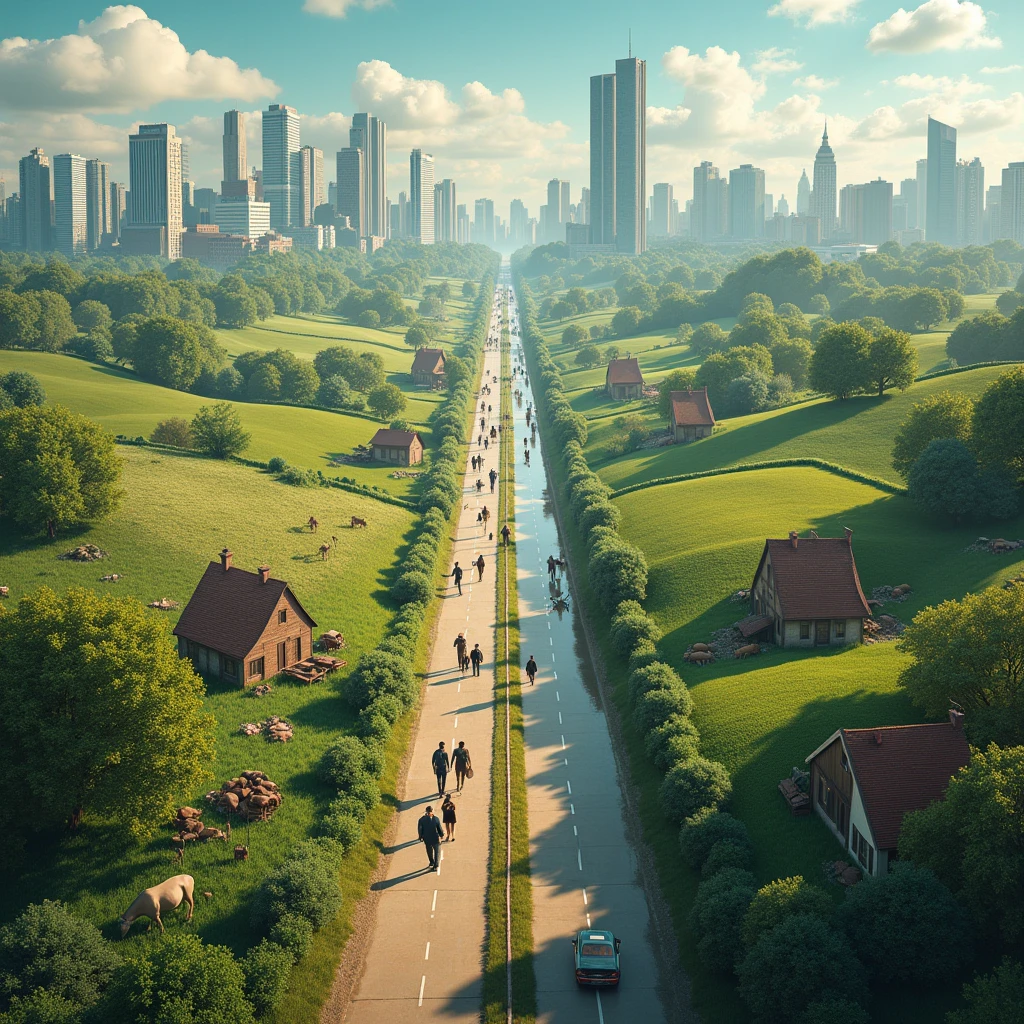 image with half city and half countryside