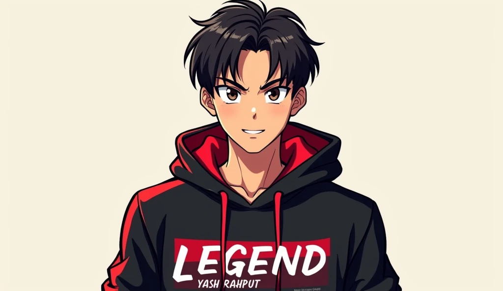 Prompt for AI AVATAR 👇
Create a image of "A 18 years anime boy wearing black and red hoodie with the Channel Name on it "Legend Yash Rajput".