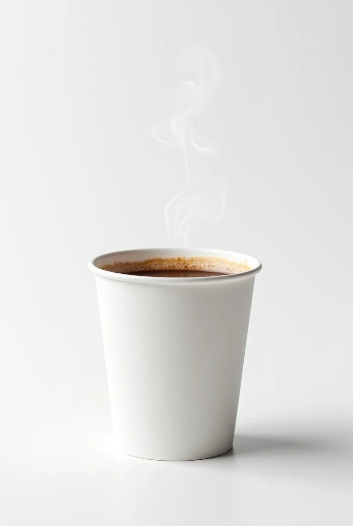White cardboard cup, with tea drink, full white background Keep the aesthetics and now instead of tea an espresso