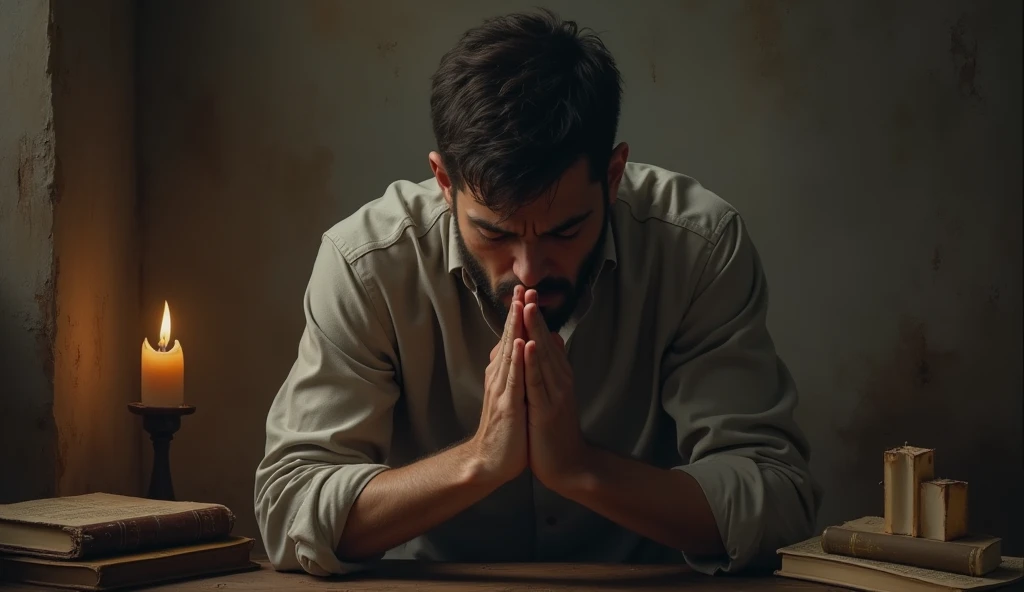 A nervous person, trying to pray.