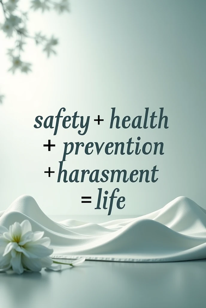Banner with the phrase Safety +health +prevention- harassment = life