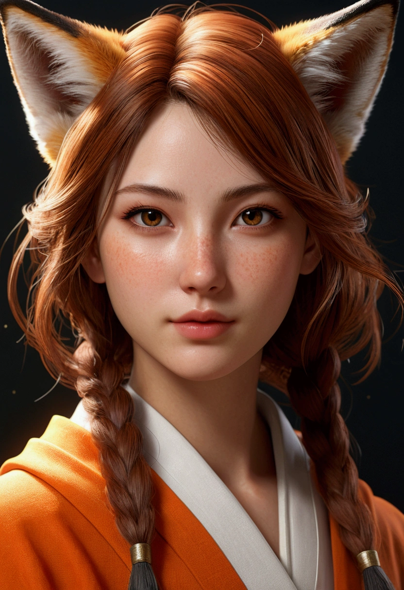 picture perfect, realistic, vibrant, american fox girl with brown hair, beautiful female kitsune, digital illustration, beautiful illustration, beautiful digital artwork, exquisite digital illustration, realistic digital art, realistic style digital art, ultra high quality female character design, complex ultra high quality accurate faces of female characters, high quality design and accurate physics, ultra high quality fantasy style, masterpieces, super high quality characters, resolution - 8K, realistic art, ultra-high facial detail, quality design and physics accuracy, by color, shadows, Highly detailed hair, depth of field, ray tracing, Best quality, 8K, masterpiece, HDR