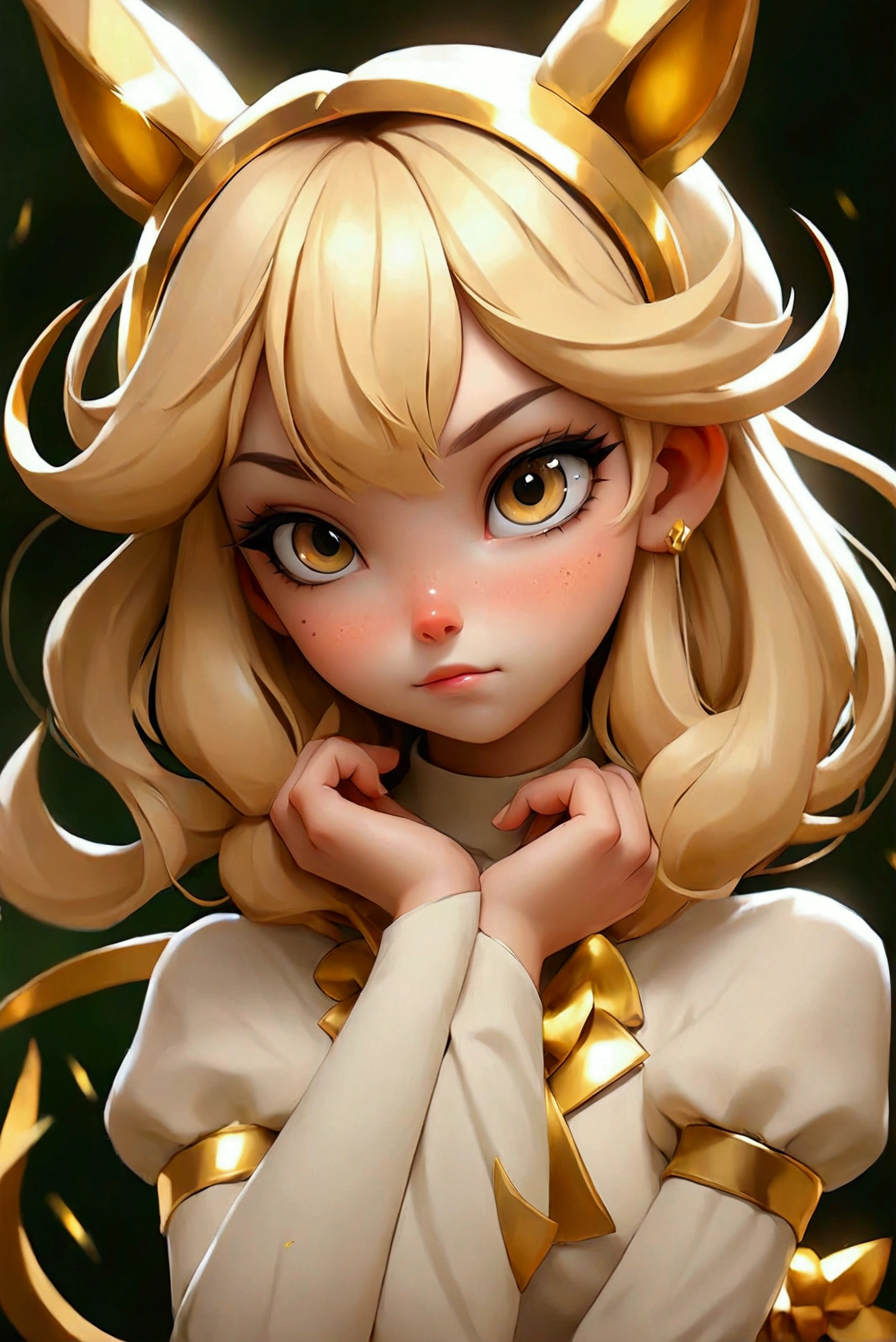 One girl, Blonde, Bangs between the eyes, Animal ears, Blushing, Golden Eyes, Sparkle Effect, 