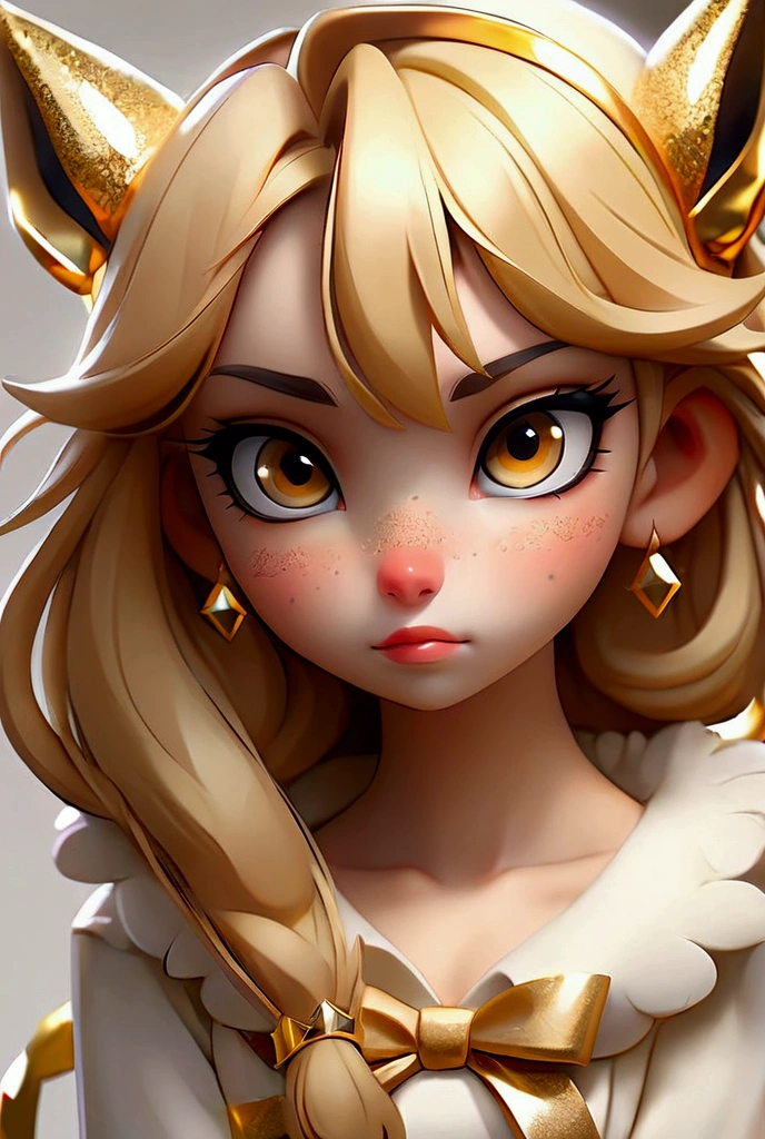 One girl, Blonde, Bangs between the eyes, Animal ears, Blushing, Golden Eyes, Sparkle Effect,