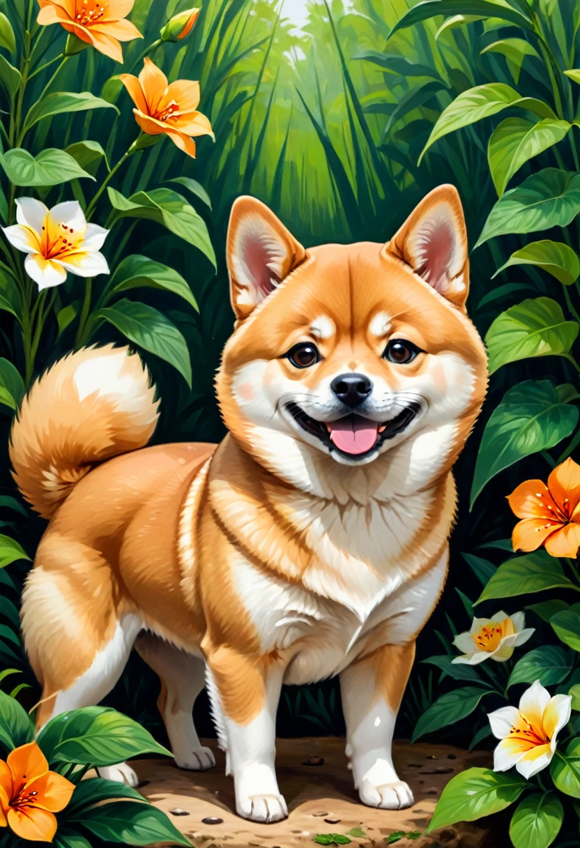 score_9, score_8_up, score_7_up, score_6_up, score_5_up, score_4_up,Heavy oil painting,,Shiba Inu,Algerian flora,Simple and professional stickers,logo、Preferably with a transparent background.