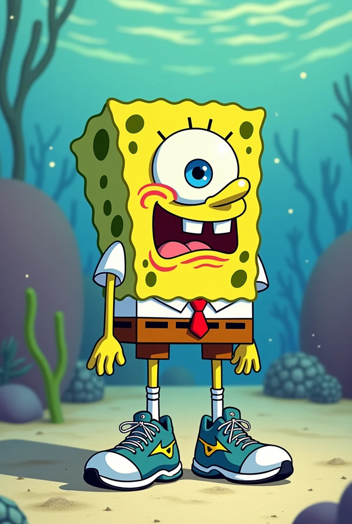 crie o personagem plankton do Bob esponja, make him wear sneakers, preferably Mizuno brand and pro 8 model