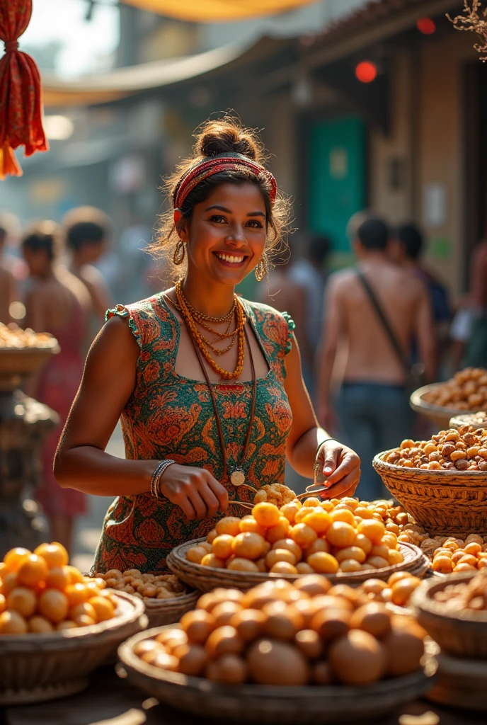 Woman selling savory snacks in Brazil