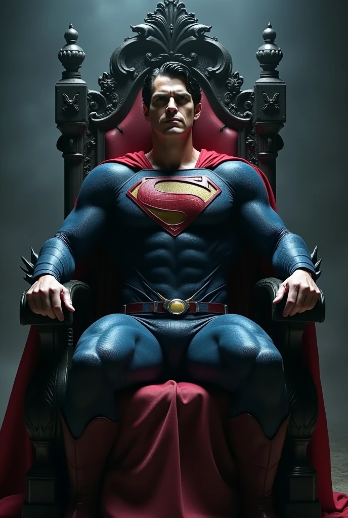 Batman vs Superman as David Corenswet sitting on dark throne 
