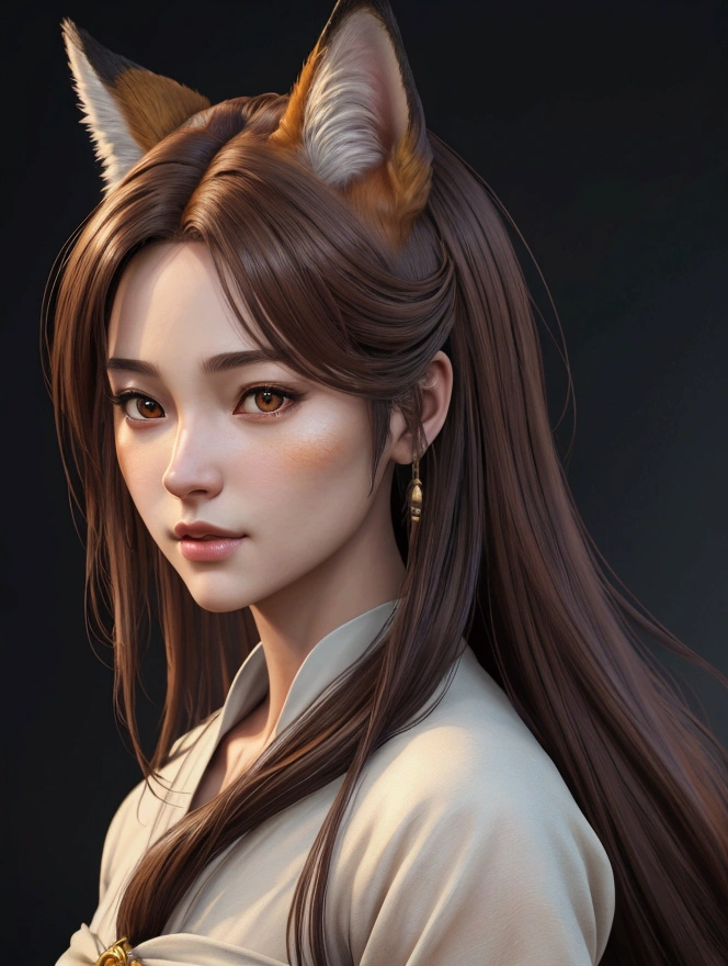 picture perfect, realistic, vibrant, fox girl with brown hair, beautiful female kitsune, digital illustration, beautiful illustration, beautiful digital artwork, exquisite digital illustration, realistic digital art, realistic style digital art, ultra high quality female character design, complex ultra high quality accurate faces of female characters, high quality design and accurate physics, ultra high quality fantasy style, masterpieces, super high quality characters, resolution - 8K, realistic art, ultra-high facial detail, quality design and physics accuracy, by color, shadows, Highly detailed hair, depth of field, ray tracing, Best quality, 8K, masterpiece, HDR