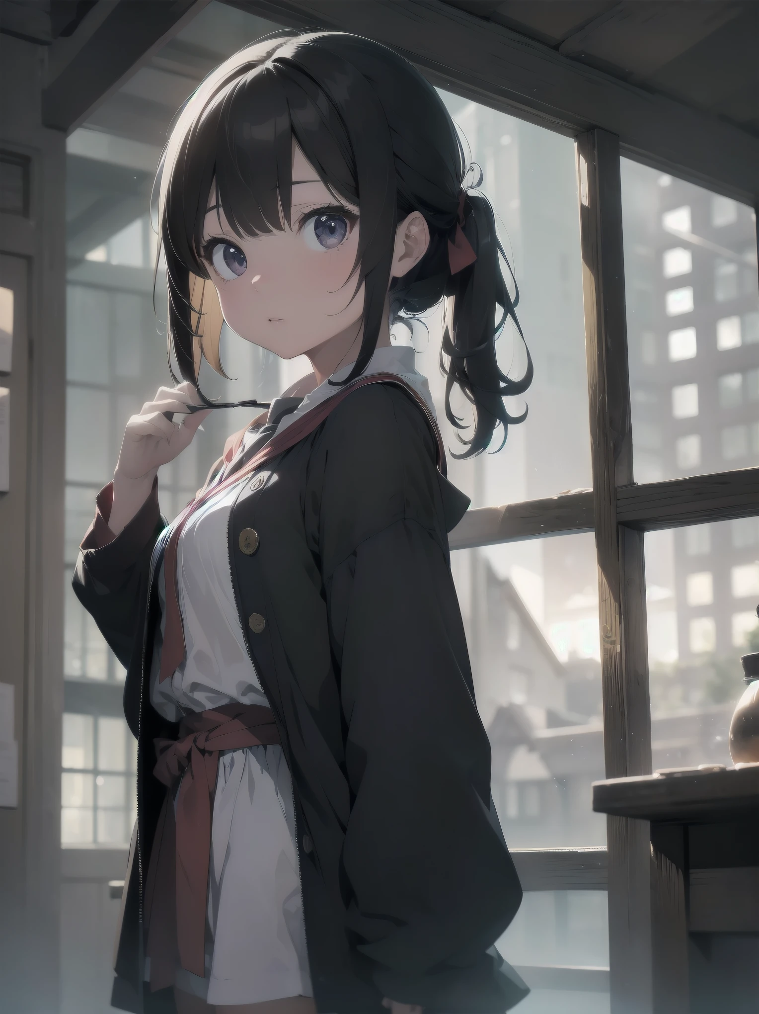 Masterpiece, Top Quality, Absurd, High Resolution, Subject Seismic, Animation Style Illustration with Mock Pause, 1 Girl, Solo, Cute random hairstyle, beautiful random expression and face, random age, slender, random clothing for situation,wizard robes, wand, magical castle, owl, spell book, (Hogwarts: 1.2), magic, wonder, (Harry Potter inspired: 1.3), mysterious atmosphere, details