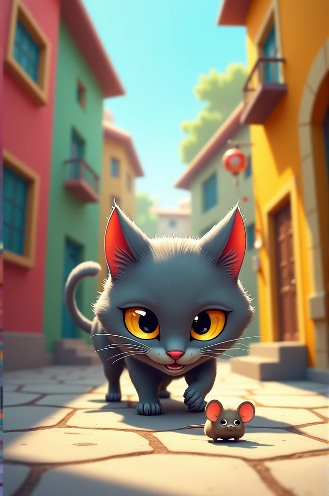 Gray cat looking for a mouse . cartoon