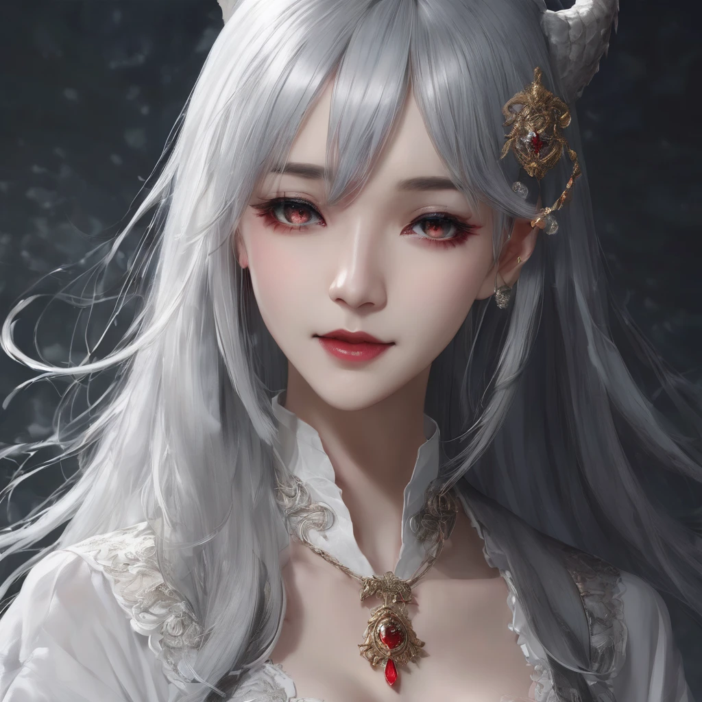 One girl, Long Hair、White Hair、Silver Hair.jagged teeth.
Pointy Ears, masterpiece, とてもLong Hair, Gray Hair, Lady wearing a white dress、テレサ姫は吸血鬼でjagged teethを持つ舌の長い巨胸な令嬢です。White wax skin、Dark Background、Suspicious background、Pale background、Bed in a dark room、Red colored eyes, Blue Mouth、masterpiece, Gaze, Bangs between the eyes, Female monster、Beautiful Vampire、White wax skin、Show your fangs、Attacking a person、Snake-like eyes、Royal Vampire、Gothic、masterpiece, High resolution, accurate, smile, Open your mouth a little, A character that makes you feel hopeless、strong、Overwhelming、strong、Majestic big breasts,