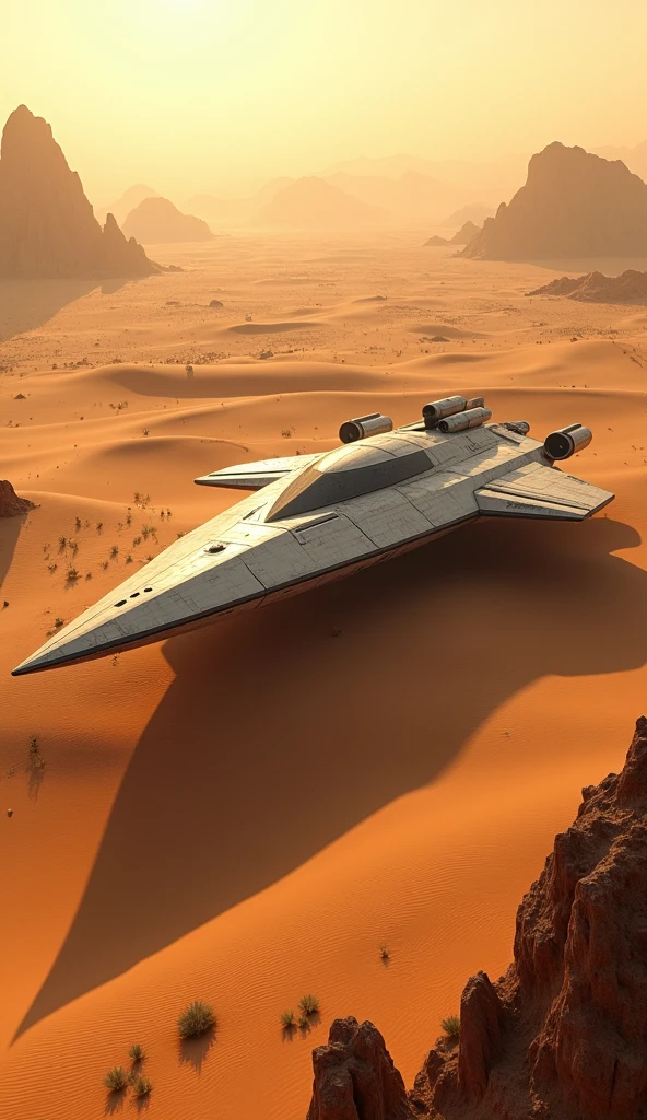 Star cruiser ship was in the middle of the desert 8k images
