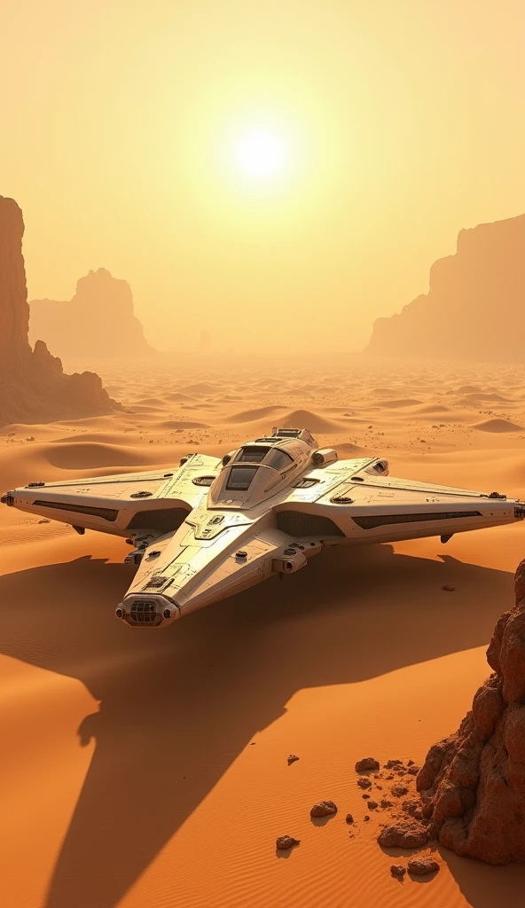 Star cruiser ship was in the middle of the desert 8k images