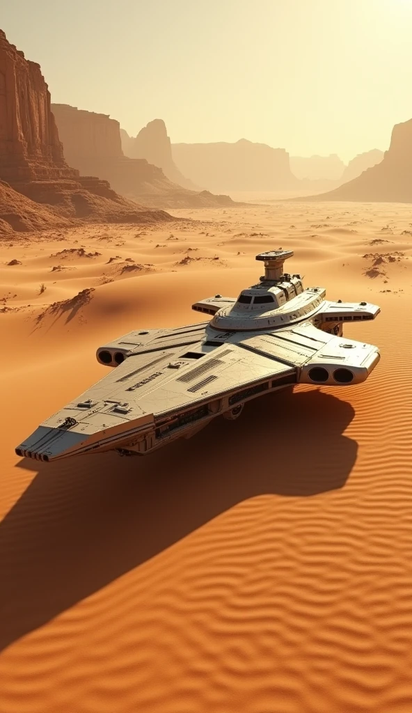 Star cruiser ship was in the middle of the desert 8k images