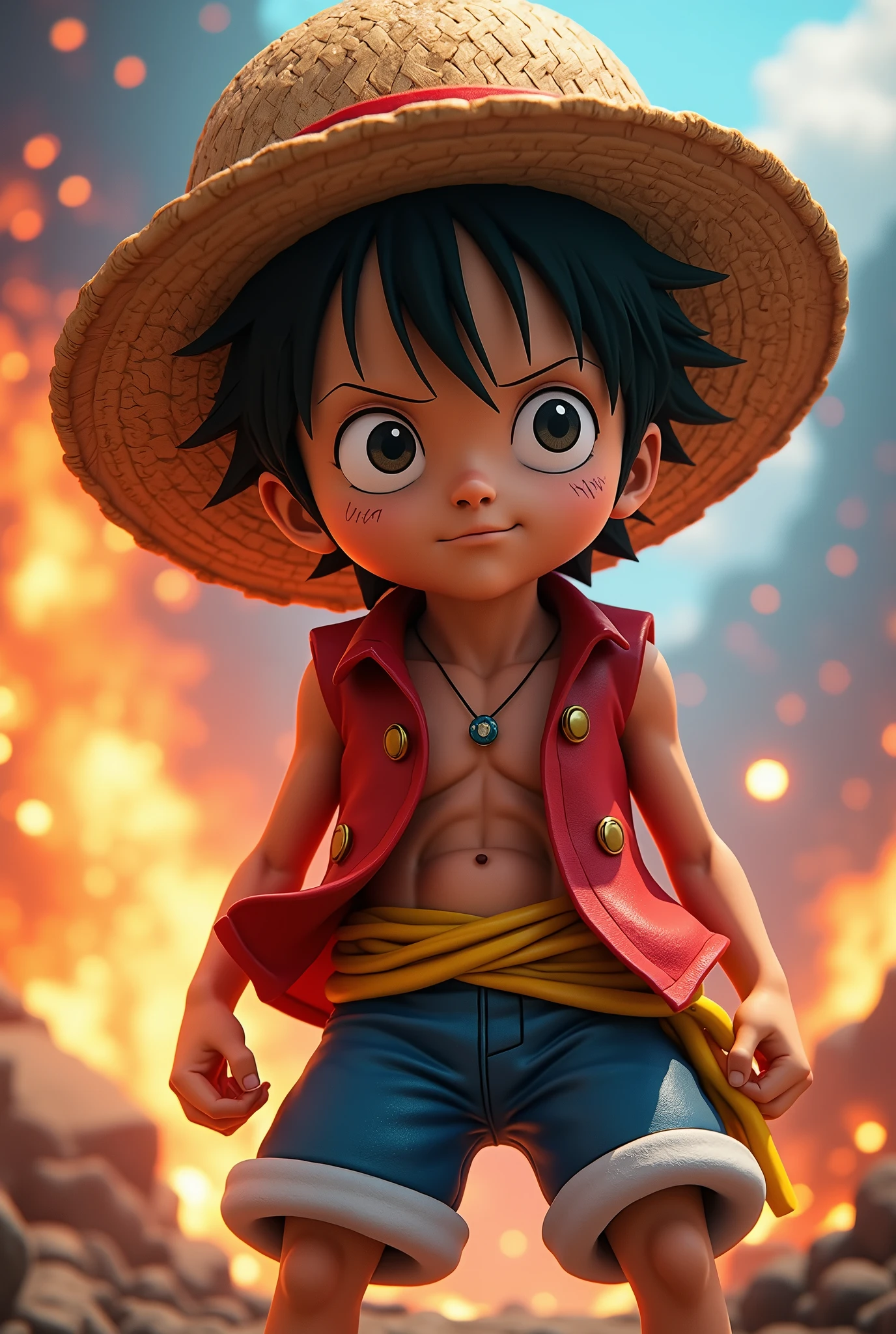 a boy with a straw hat, one piece, gear 5, nika, dynamic action pose, highly detailed, 8k, photorealistic, cinematic lighting, vibrant colors, dramatic atmosphere, masterpiece, anatomically correct, hyper detailed, high quality skin texture, 3D rendering, 8k octane