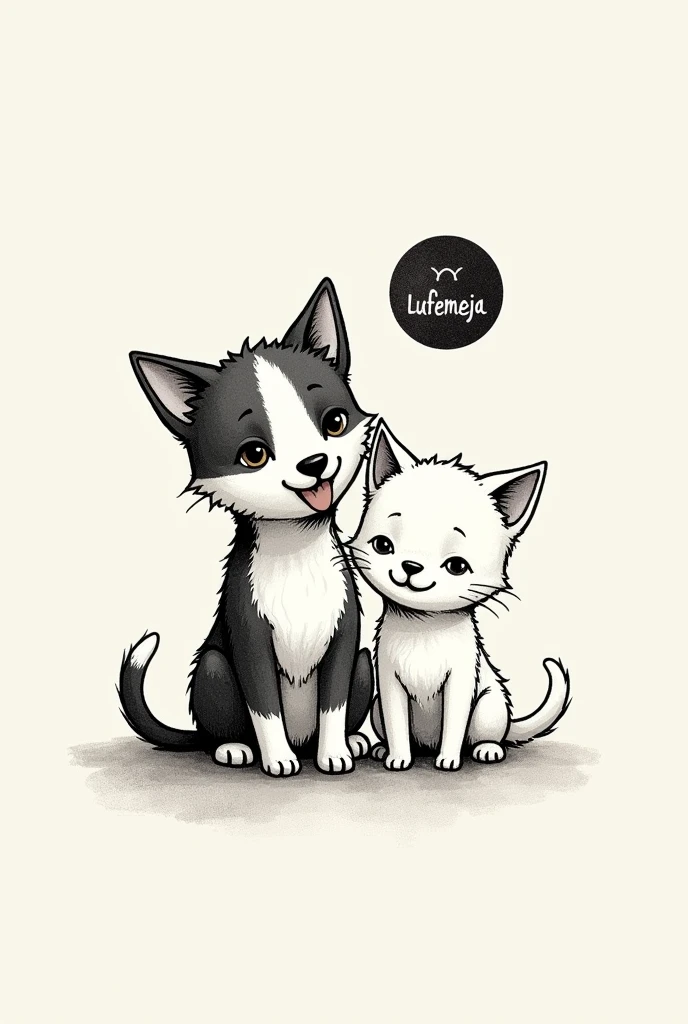 Create an EASY HAND DRAWING stamp, A CAT AND A DOG. AND THAT THE NAME LUFEMEJA HAS BLACK AND WHITE INSIDE A MOON AND AS AN ARTIST ,DE ACUERDO A INong, IN. (1999). In Principles of Color Design (2a. ED.). Centro cultural HaEDo. Pp. 26-32 Y • INong, IN. (1997). In Fundamentals of two- and three-dimensional design. Book. Pp. 41-48