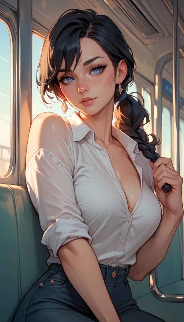 girl black hair blue eyes in a train getting fingered by an unknown so she rolled her eyes