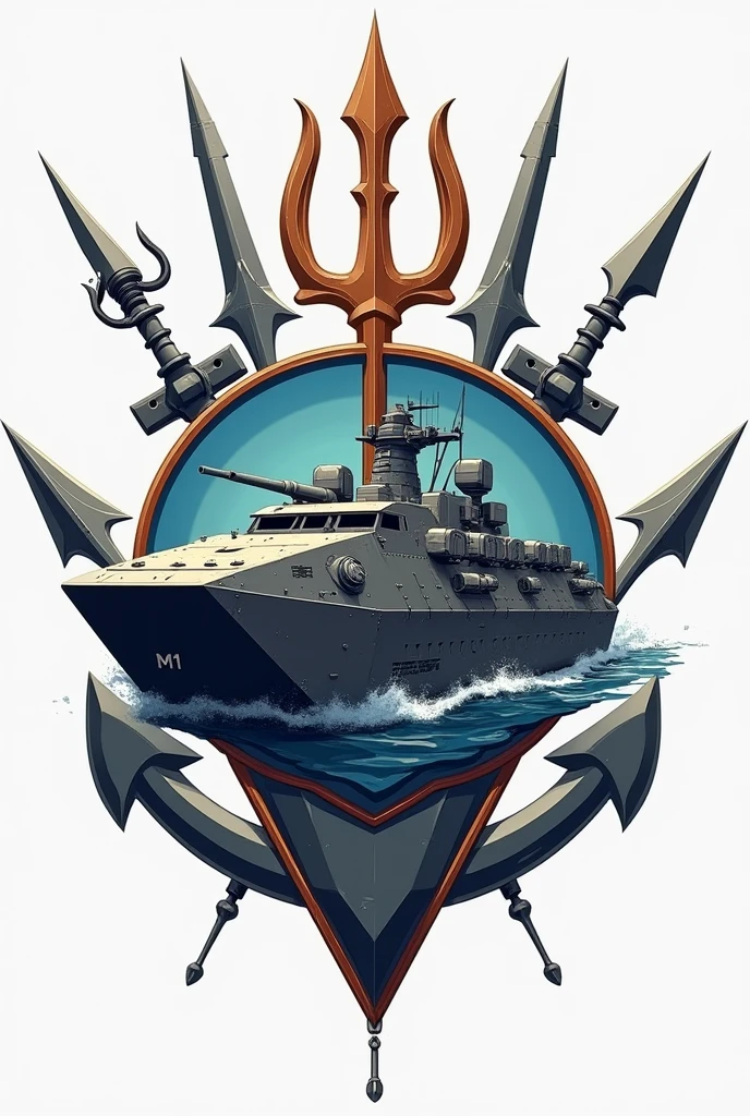 Amphibious Assault Vehicle sideview Logo with cross trident and spear 