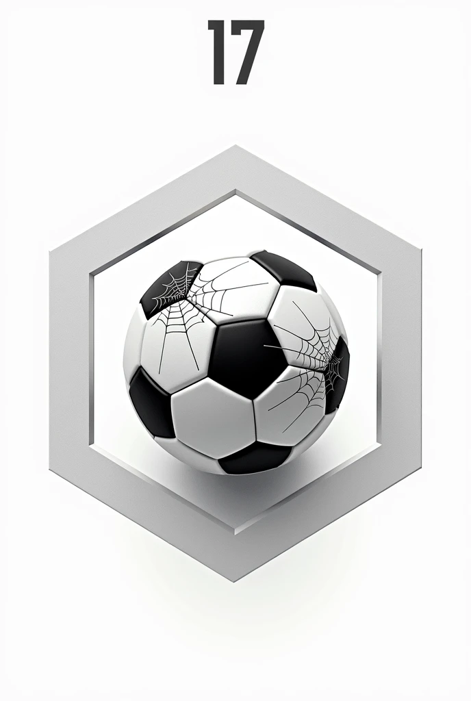 Soccer ball with a spider web in a hexagon and the number 17 on a white background