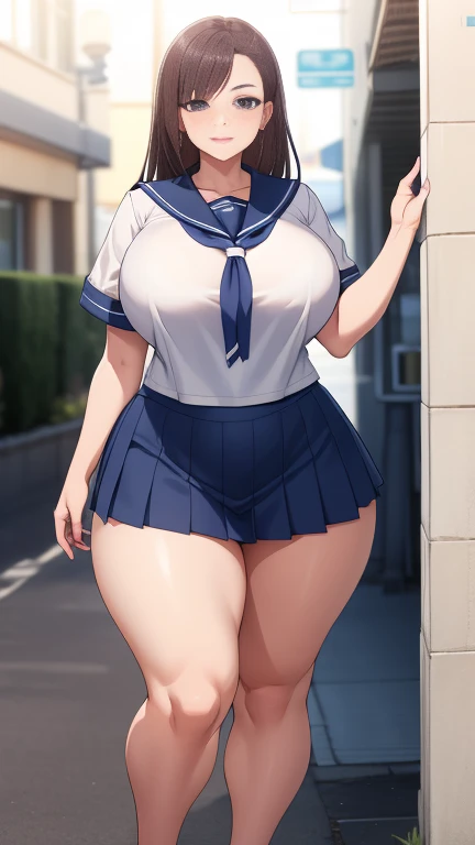 Large Breasts, Big Hips,Full Body Shot, Mature mother, Whipping the lower body, plump thighs, Ample calves, Seductive mature woman, Perfect body, Plus Size Model,high school girl,Sailor suit, The skirt is short,Mature woman wearing Sailor suit,