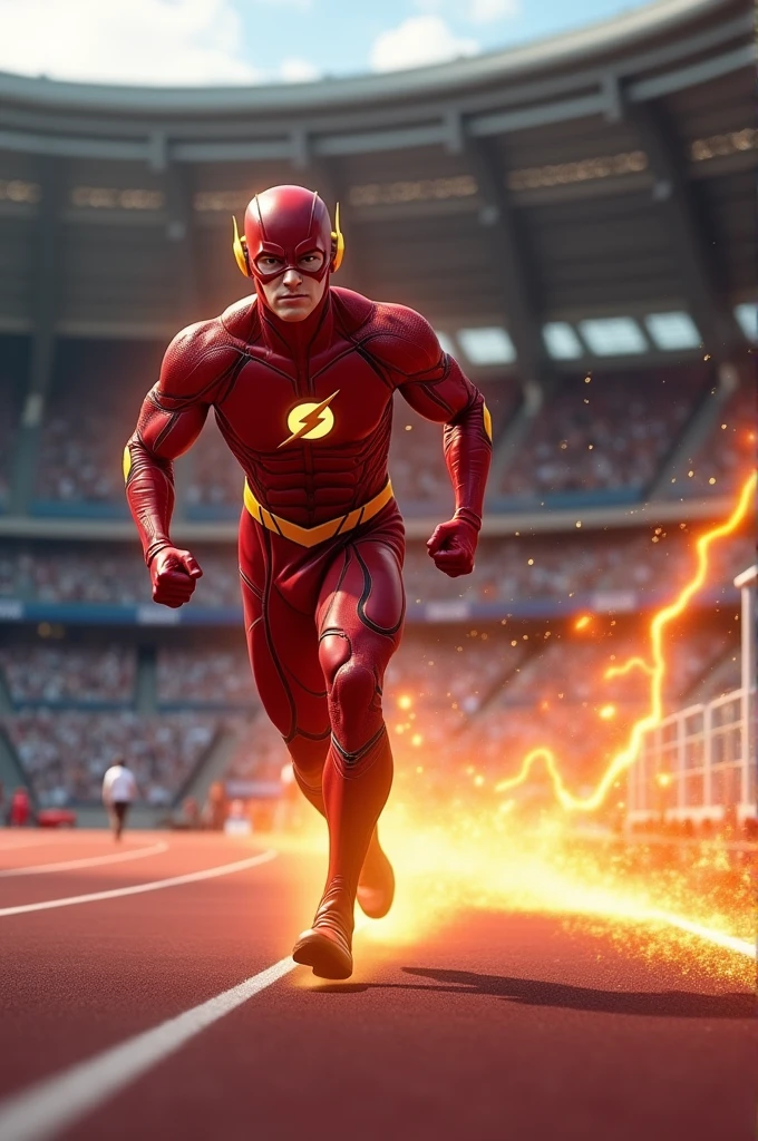 The Flash participating in a 100 meter dash