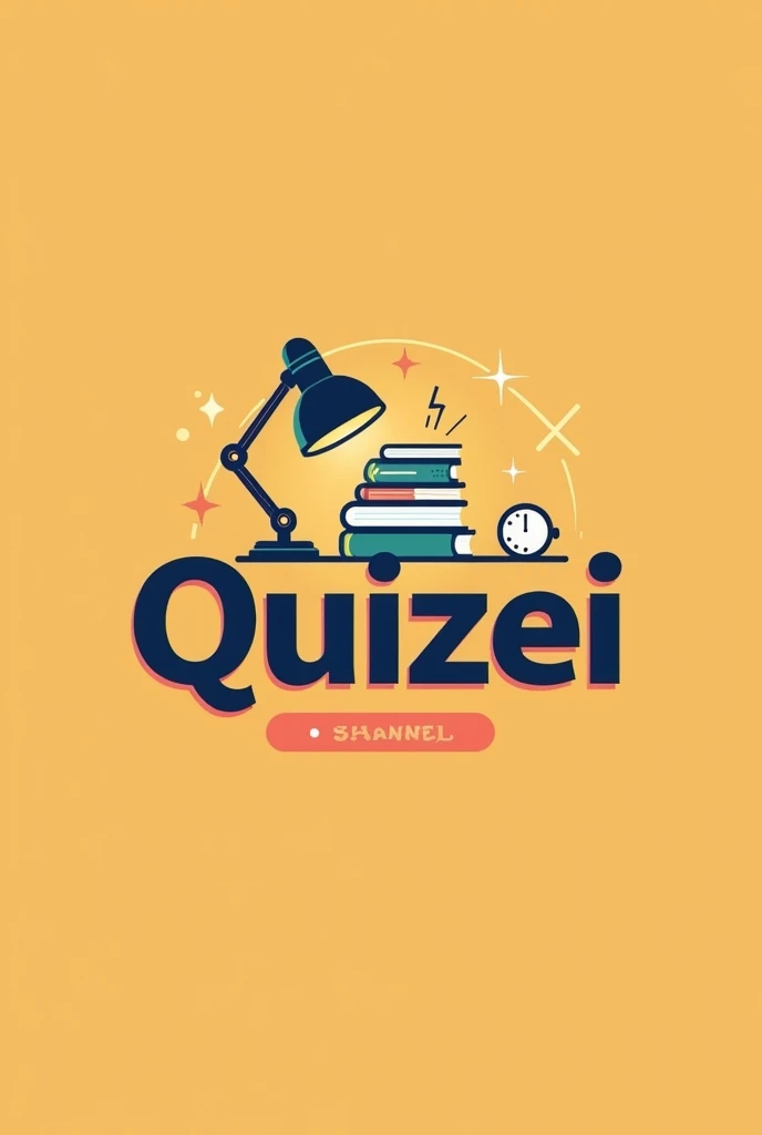 logo youtube channel called quizei, a quiz and curiosity channel. put books and a lamp in the picture. without any animal