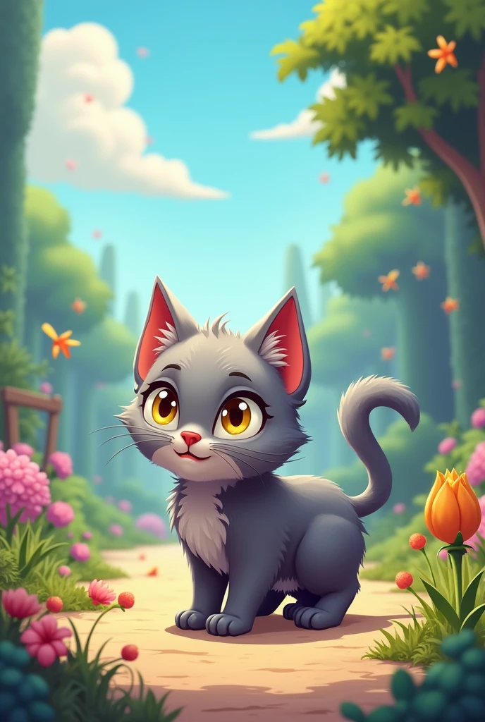 Gray cat looking for something. cartoon