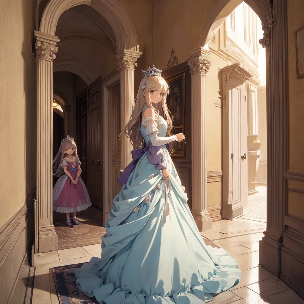 Princess in the castle hallway , princess opening the door , PRECUP