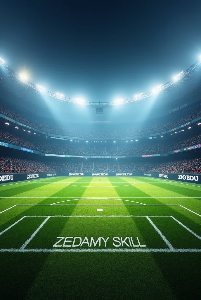 I need a background of a professional soccer field, but empty and that says big "ZKEDAMY SKILL"