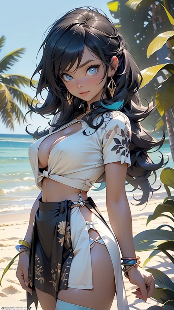best quality,4k,8k,highres,masterpiece:1.2),ultra-detailed,(realistic,photorealistic,photo-realistic:1.37),srilankan 25 year old girl, with attractive facial features,beautiful detailed eyes,beautiful detailed lips,extremely detailed eyes and face,longeyelashes,partialy fair skin tone. big boobs and light blue eyes. wearing a croptop and pants. posing elegantly for an instgram post. in a background of nice beach hotel.