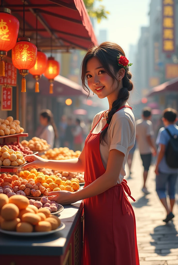 Woman selling snacks and snacks
