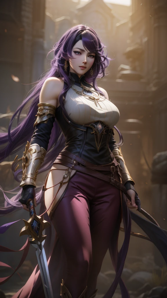 anime girl with purple hair and sword in a dark room, cushart krenz key art feminine, 2. 5 d cgi anime fantasy artwork, irelia from league of legends, krenz cushart and artgerm, ayaka genshin impact, keqing from genshin impact, extremely detailed artgerm, irelia, style artgerm