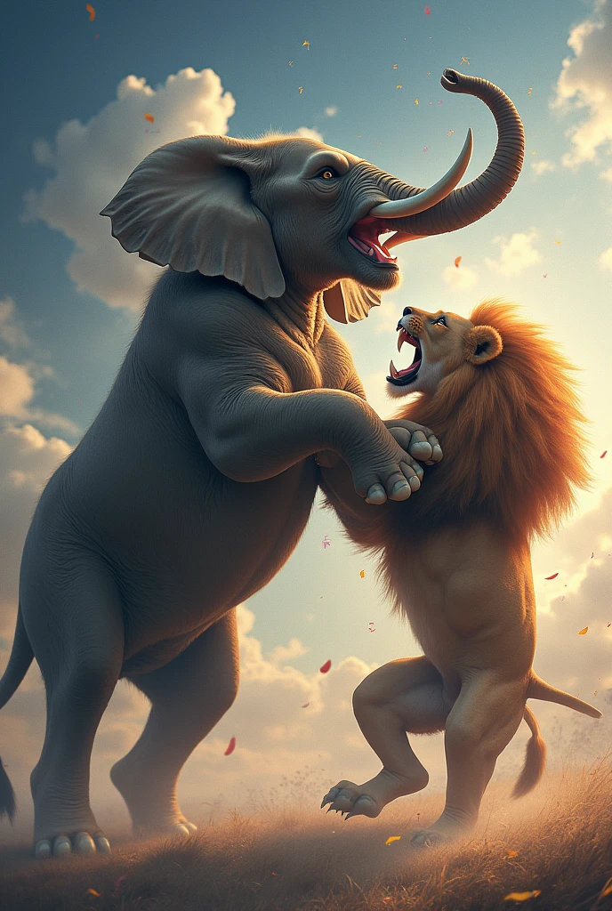 That creates an elephant and a lion fighting in the sky