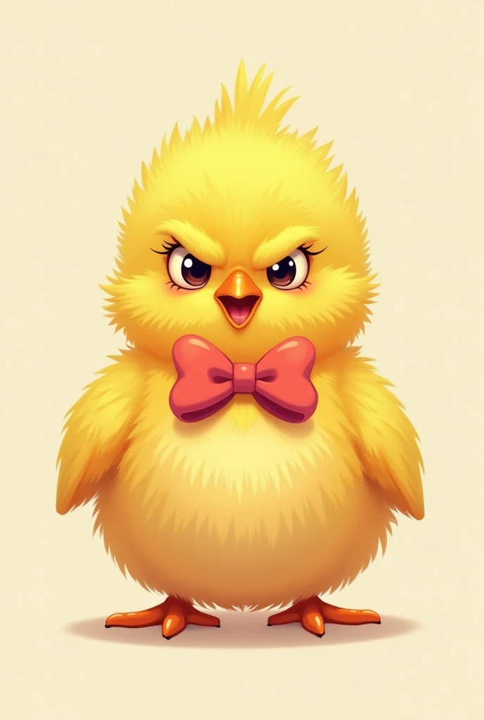 Picture of a cute but angry chick with a bow