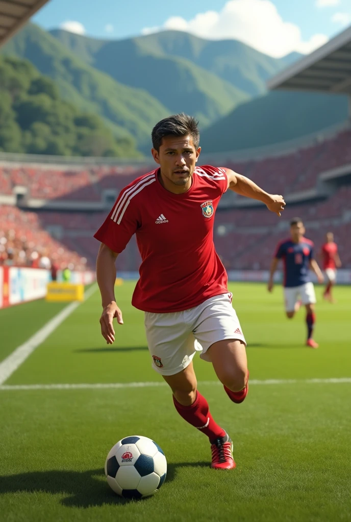 Create me a photo of Alan Garcia playing soccer 
