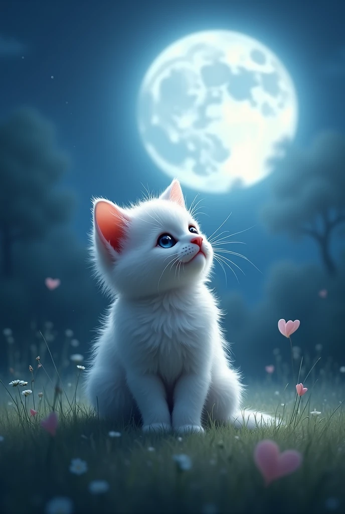 A kitten sitting in front of the moon 