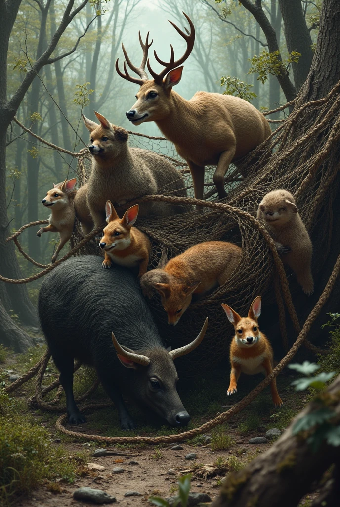 animals hunted in a hunting net