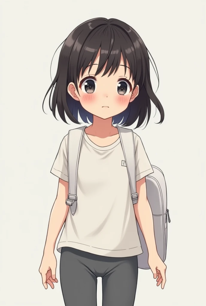 8K,masterpiece,Japanese,age girl,12years old(1.3),short stature,girl,from the front,Innocent face,calm eyes,Childish,
detailed face,
baby face(2.0),light eyebrows,Downturned eyes,baby skin,No makeup,no eyelashes,Small nose(0.7),
slender,tiny,slim legs,
wearing tank top,wearing grey tight leggings ,wearing white panties, (carrying enamel randoseru),(carrying enamel school bag)wearing white panties,
((smile,laugh,laughing)),look away,((blushing)),