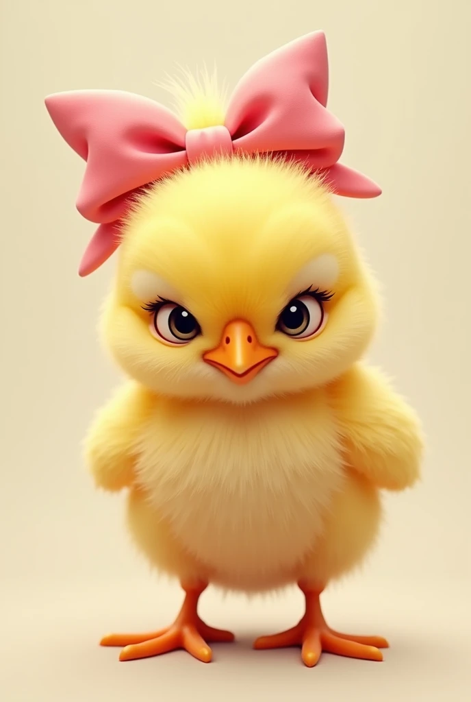 Image of a very very tender but angry female chick with a pink bow
