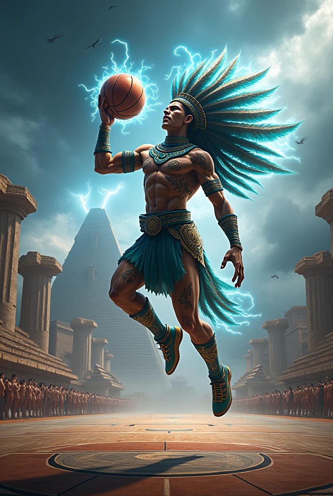 Aztec wind's god playing basketball