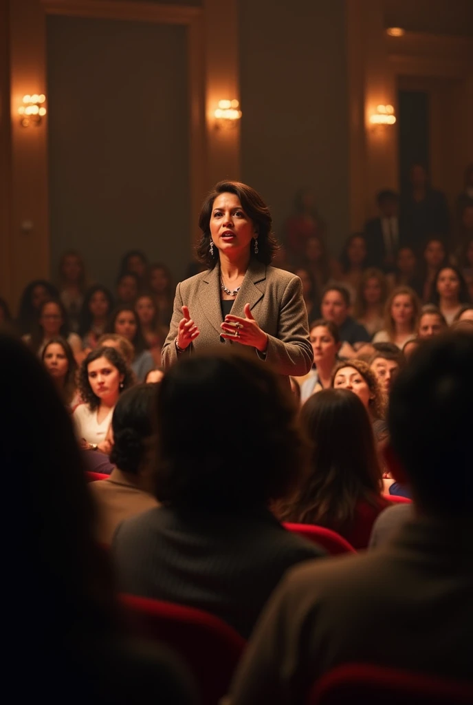 Maria Nieves Bustamante giving a speech to other women